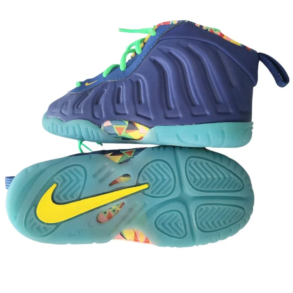 NIKE Blue Multi-Colored Little Posite One “Kaleidoscope” Shoes Toddler Boy's 8C